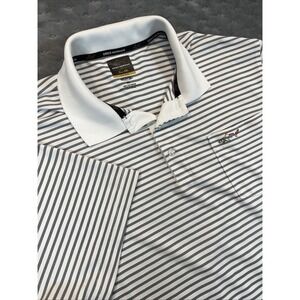 Greg Norman‎ Tasso Ella Golf Shirt Size XL White W/ Black Stripes 100% Polyester